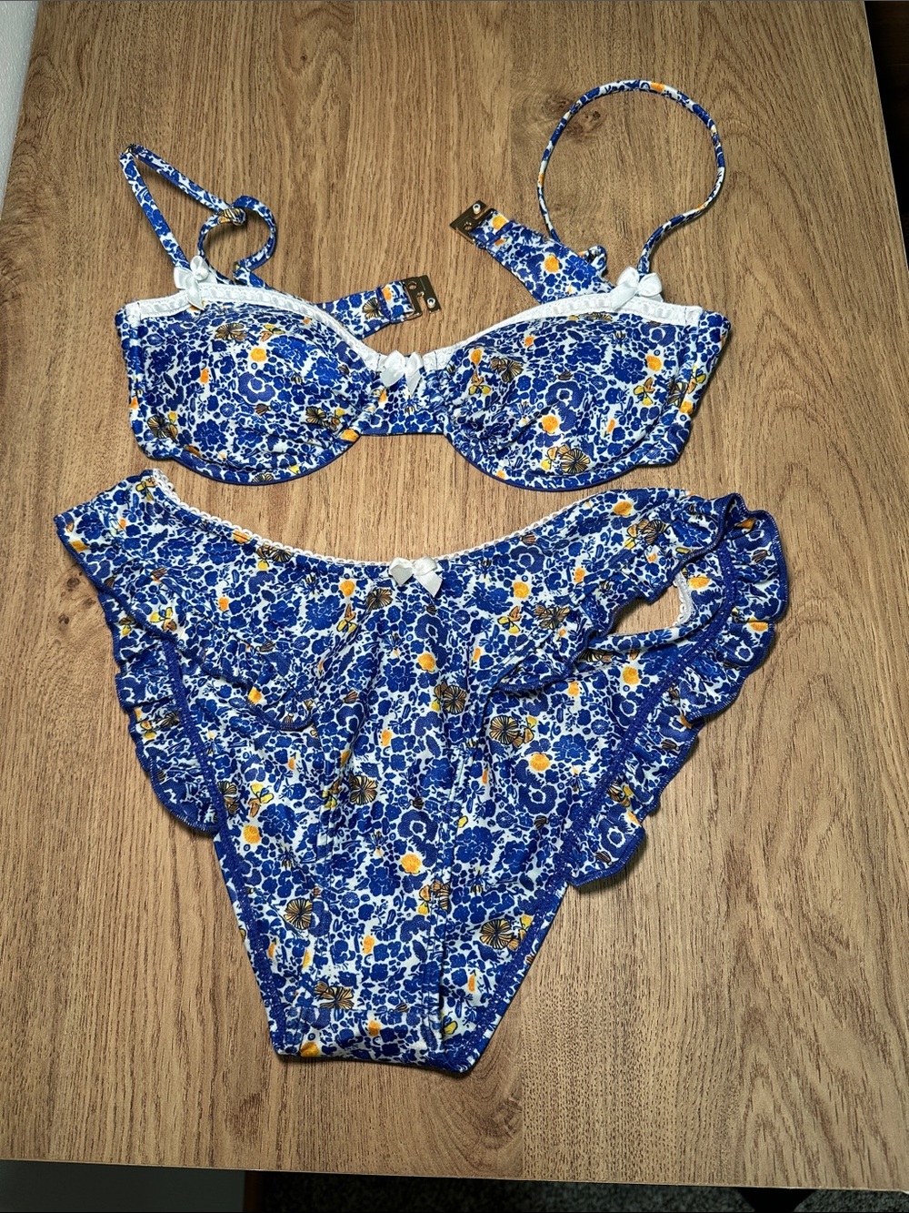 Strawberry Milk Mob Blue Floral Bikini with Yellow Accents